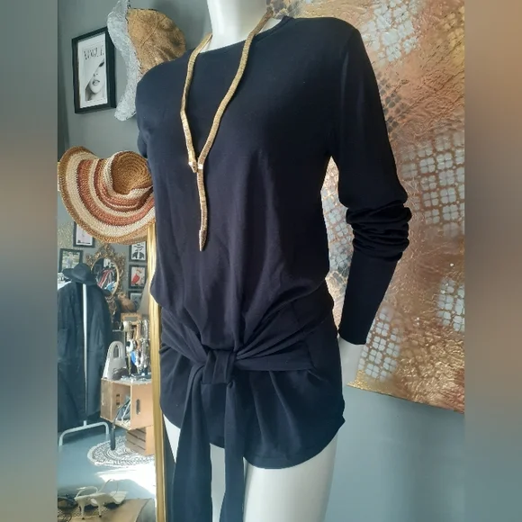 Nwt Zara Silk/Cotton Blend Tie Waist Sweater - Picture 14 of 15